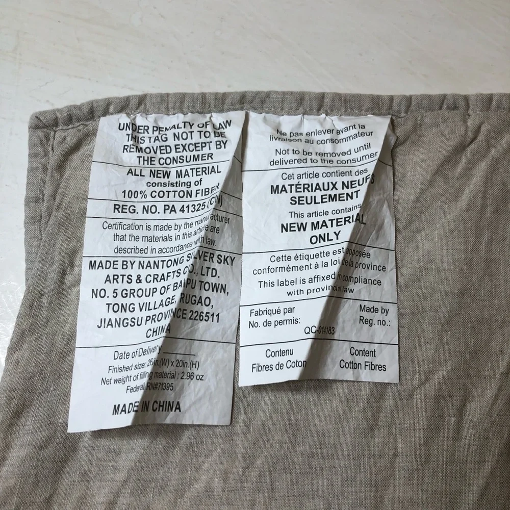 Pottery Barn Belgian Flax Floral Stitch 100% Linen, Standard, EUC, Tan